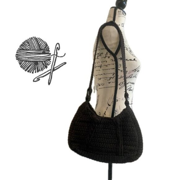 BOHO HANDMADE CROCHET SHOULDER BAG DARK MOCCA COLOR VERSATILE TRENDY GRANNY MADE - Picture 3 of 15